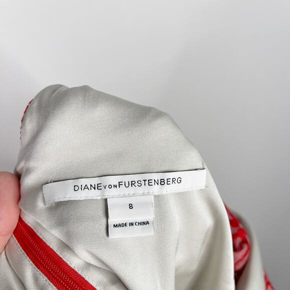 Diane Von Furstenberg 8 Red Sarita Floral Embroidered Sheath Dress 3/4 Sleeve - Picture 8 of 12